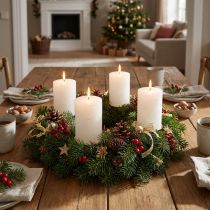 Artikel Effen pilaarkaarsen, wit, 70x80mm, 35 uur brandtijd, set van 4, adventskransdecoratie