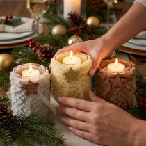 Artikel Kerstdecoratie lantaarn glas imitatiebont H12cm Ø9,5cm 3st