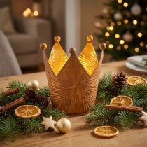 Artikel Theelichthouder kroon roest goud look metaal decoratie H11cm