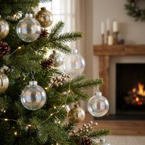 Artikel Glazen kerstballen, iriserend, helder, 7,5 cm, 12 stuks