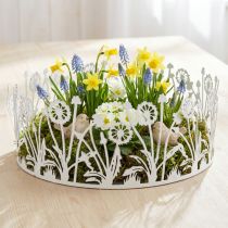 Artikel Decoratief dienblad met paardebloemen, metalen decoratie voor de lente wit, zilver shabby chic Ø25cm H10.5cm