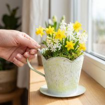 Artikel Bloempot, decoratieve koffiefilterhouder, metalen beker voor planten, groene en witte bloemversiering, shabby chic, H11cm Ø11cm