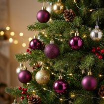 Artikel Mini kerstballen paars kunststof Ø3cm H3,5cm 14 st