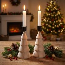 Artikel Stokkaarshouder houten decoratie kerstboom naturel H16cm 2 stuks