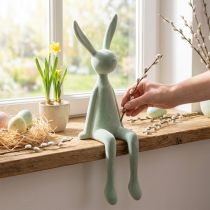 Artikel Paashaasje voor op een plank, zittend konijn, fluweelachtig, grijsgroen, 56 cm