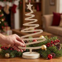 Artikel Mini kerstboom, metalen decoratie, kleilook, beige, H30cm