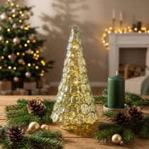 Artikel Mini kerstboom met LED verlichting groen goud 28cm
