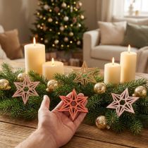 Artikel Houten sterren Kerstdecoratie houten sterren oranje 8cm 16 st