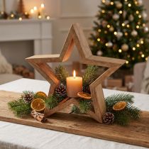 Artikel Ster decoratieve houten tafeldecoratie mangohout voor staand naturel Ø24cm