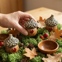 Artikel Keramieken eikelhuisje decoratieve eikels met hartmotief bruin 6cm - herfst tafeldecoratie - 6 st