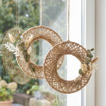 Artikel Boho Hangende Decoratieringen, Jute Natuurlijke Vezel, Ø28cm, Wanddecoratie, Raamdecoratie, Set van 4