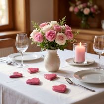 Artikel Houten harten decoratieve harten roze glanzend strooidecoratie 4,5 cm 8 st