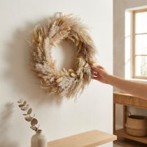 Artikel Gedroogde bloemenkrans, pampasgras, lagurus, boho hangende decoratie, natuurlijke decoratie, wandkrans, Ø31cm