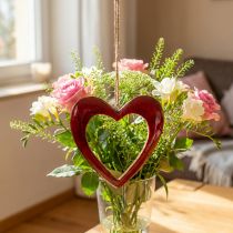 Artikel Houten hart, decoratief hart om op te hangen, hartdecoratie rood H15cm