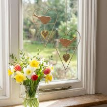 Artikel Decoratieve harten om op te hangen metaal met vogelhout 12×18cm 2 st