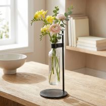 Artikel Siervaas Sierfles met metalen standaard zwart Ø16cm