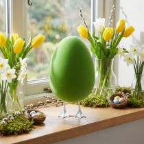 Artikel Paasei met voetjes decoratief ei groen flocked Etalagedecoratie Pasen H25cm