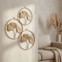 Artikel Ginkgo decoratieve gouden hangers, vintage metalen decoratie, Ø16cm, set van 3, wanddecoratie