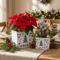 Artikel Houten plantenbak kerstdecoratie wit, gekleurd 20×20/15×15cm, set van 2