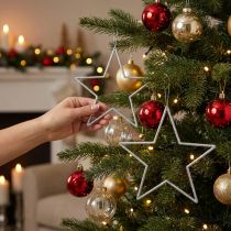 Artikel Decoratieve zilveren sterren, glitter kerstboomversieringen, 18 cm, 8 stuks, kerstboomversiering