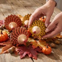 Artikel Egel decoratie houten figuur herfst oranje geel 8×7×6cm 4 stuks