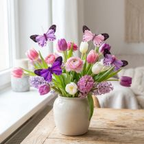 Artikel Deco vlinder op draadveer vlinders paars/roze 9,5cm 12st