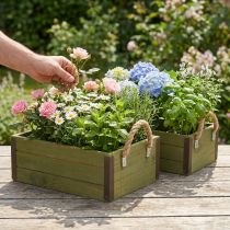 Artikel Vintage bloembak houten plantenbak groen L24/30cm set van 2