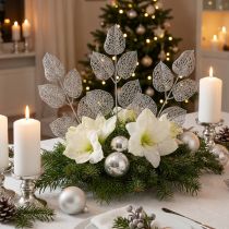 Artikel Kunstplanten, takdecoratie, decoratief blad zilver glitter L36cm 10 st