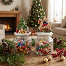 Artikel Snoeppot met deksel Kerstbonboniere H20cm 2st