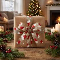 Artikel Kerstlint met kerstmutsen, bruin, 60 mm, 10 m