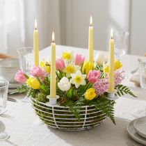Artikel Kaarshouder in witte decoratieve metalen schaal Ø14cm H7cm