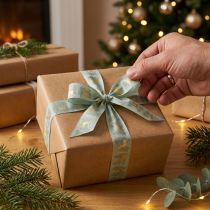 Artikel Cadeaulint met rendieren en kerstbomen, 40 mm x 18 m