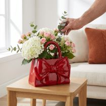 Artikel Decoratieve vaas in de vorm van een handtas met strik, glanzend, 22 cm