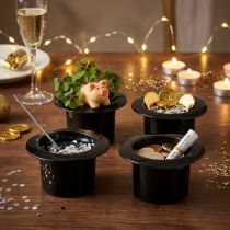 Artikel Decoratieve cilinder zwart, Oudjaarsavond, hoed als plantenbak H5,5cm 12 stuks