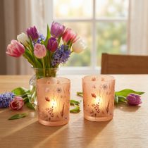 Artikel Decoratieve glazen lantaarn met bloemenmotief voor stijlvolle woonaccessoires, 12,5 cm, 2 stuks