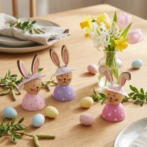 Artikel Paashaasjes tafeldecoratie voor de lente, decoratieve konijntjes met hoedjes, 7 cm, 9 stuks