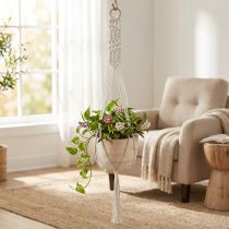 Artikel Macramé hangmand boho stijl plantenpot hout Ø22cm