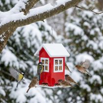 Artikel Vogelvoerbak Rood en wit metalen vogelvoerbak H19cm