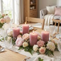 Artikel Effen pilaarkaarsen, antiekroze, 70x100mm, set van 4 - Romantische decoratie