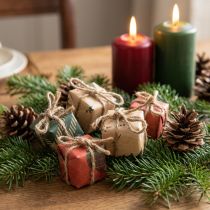 Artikel Papieren geschenkdoosjes miniset, rood-groen-naturel, 2,5x3 cm 18 stuks - Kerstdecoratie
