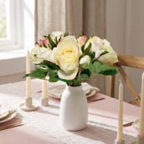 Artikel Kunstrozen Crème Geel Roze Kunstrozen Decoratief Boeket 29cm 12 st