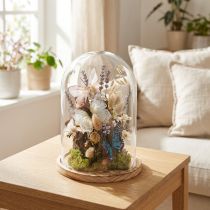 Artikel Glazen stolp op houten dienblad, glazen pot, helder, naturel, Ø17cm, H24cm