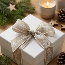 Artikel Decoratief lint Kerst sneeuwvlok grijs wit B25mm L20m