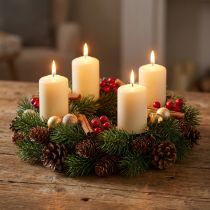 Artikel Adventskrans, dennenkrans met natuurlijke & kunstmatige dennenappels, groene deurkrans Ø30cm, kerstversiering