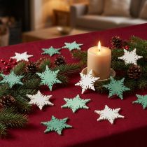 Artikel Strooidecoratie kerstster groen, wit assorti 4cm 72 st