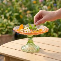 Artikel Decoratief glazen bord met voetje, bloemmotief voor stijlvolle tafeldecoratie en zomerse decoratie, 15 cm