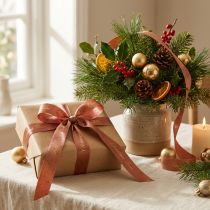 Artikel Kerstlint Kersttijdlint Rood Bruin Goud 15mm 20m