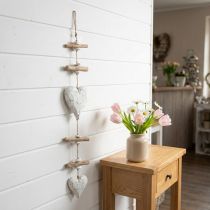 Artikel Decoratieve hanger houten ronde houten harten wit naturel H85cm
