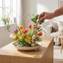 Artikel Decoratieve metalen schaal met handvat voor een modern woonkamerinterieur en tafeldecoratie, 31 cm.