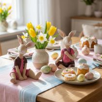 Artikel Set van 4 paashaasjesbeeldjes, schattige tafeldecoratie voor Pasen en de lente, 9 cm.